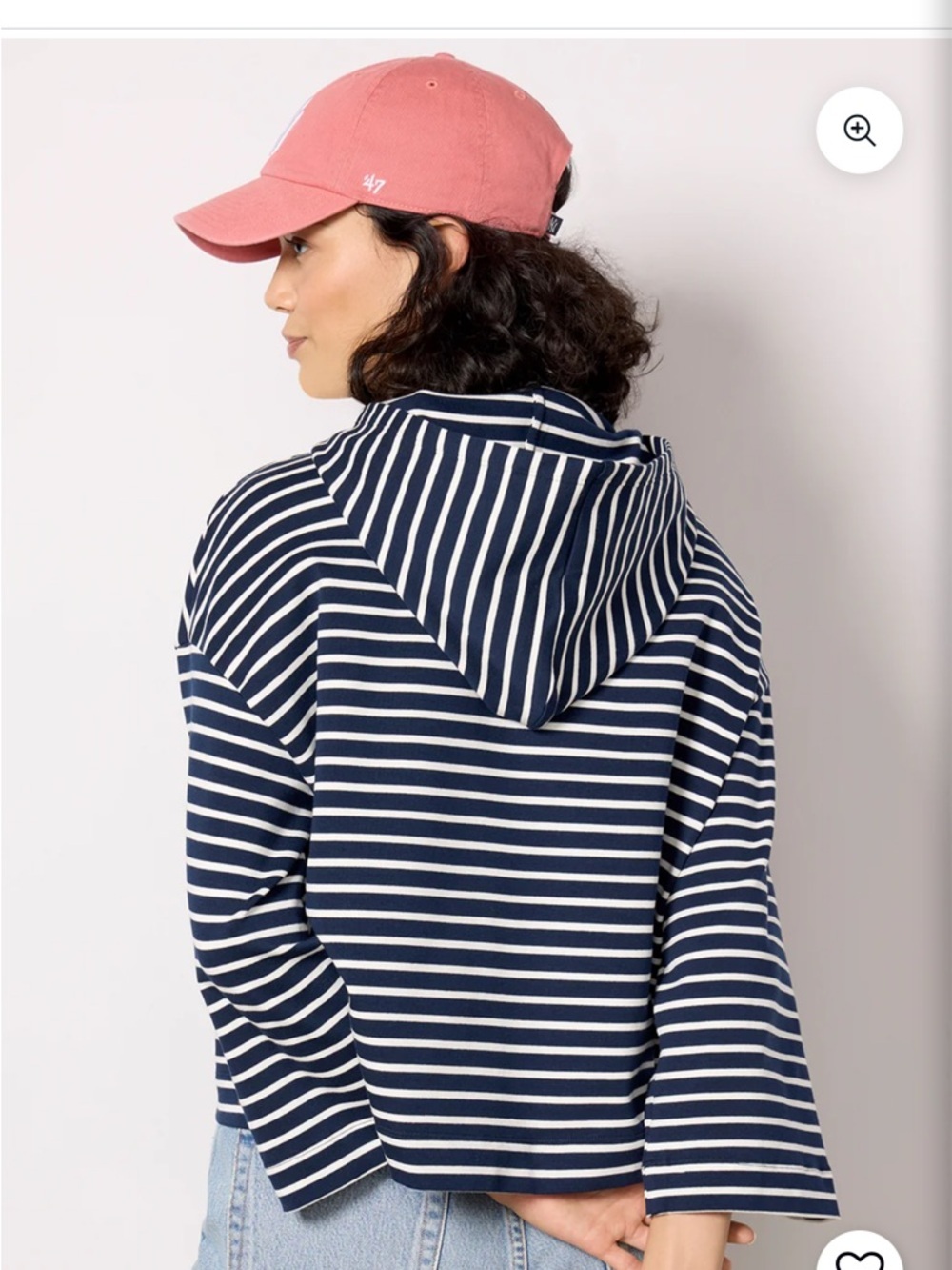 Evereve Mia blue and white stripe hoodie 3/4 sleeve slight crop drop shoulder - Picture 4 of 16